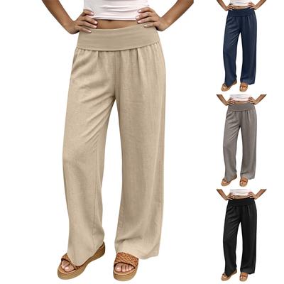 Pantalones Anchos Holgados para Mujer, Pantalones Casuales Holgados, Cintura Alta Elástica, Pantalones Largos con Bolsillos