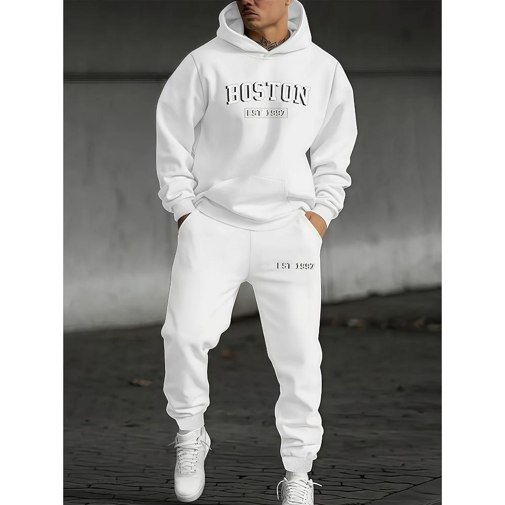 

Men s Fashionable and Casual Two-piece Set, Including Hooded Long Sleeved Sportswear and Pants, Providing Warmth and Comfort S