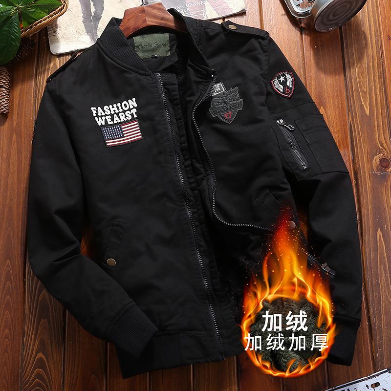 Winter new men's fleece thickened casual tooling jacket men's loose fashion casual bomber jacket