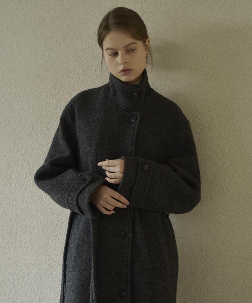 A-Ma Lua Boucle Long Coat_Charcoal