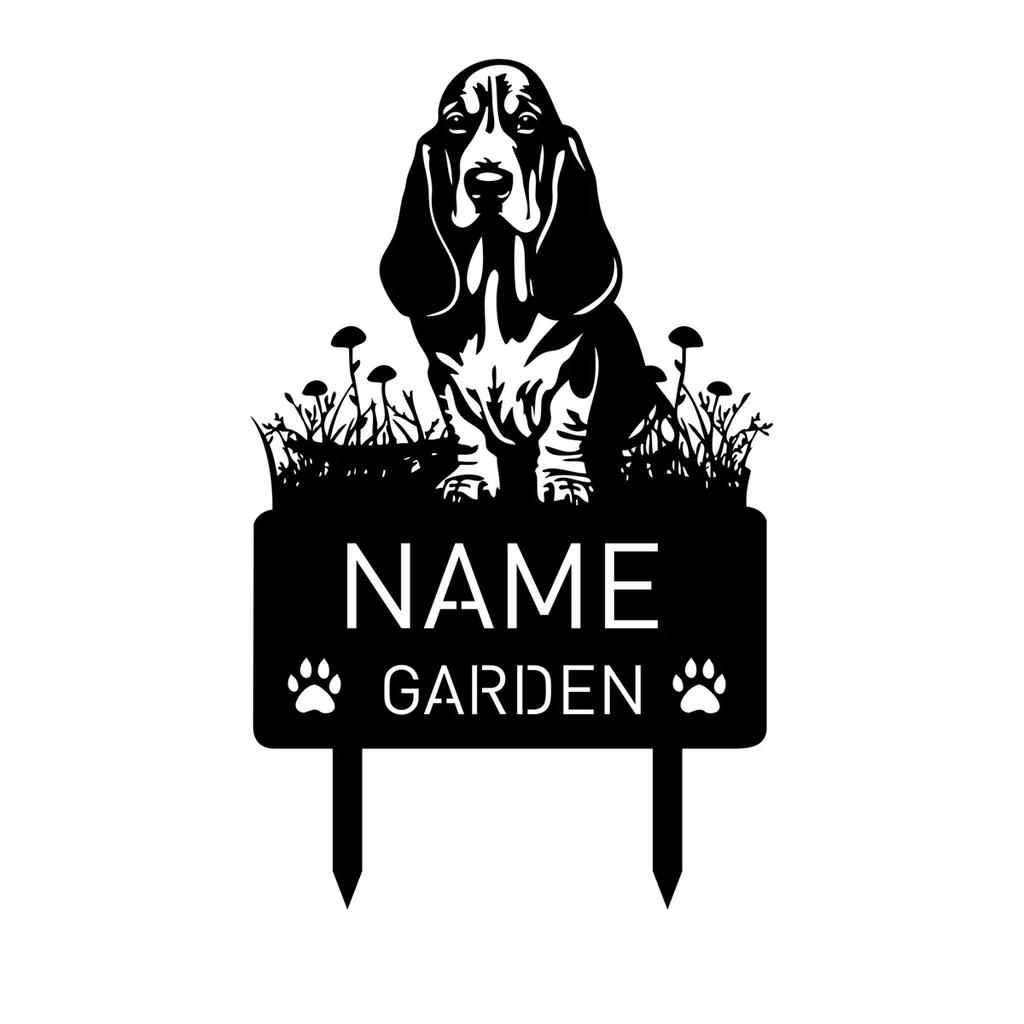 Basset Hound Gedenk-Gartenstecker Personalisierter Haustier-Grabstein Metallschild Beileidsdekoration