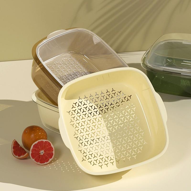 2 Layer Refrigerator Storage Box Vegetable Fruit Box Kitchen Drain Basket Food Multifunction Organizers with Lid Large Capacity