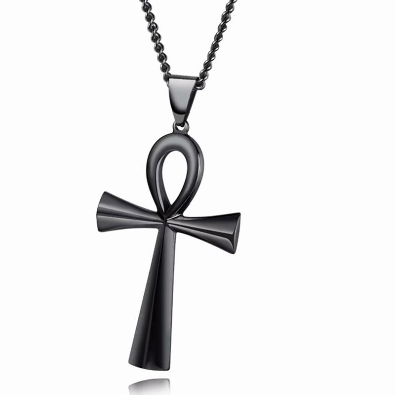 1 PC Amulet Pendant Egyptian Ankh Crucifix Necklaces Pendants Stainless Steel Symbol of Life Cross Necklaces Zircon