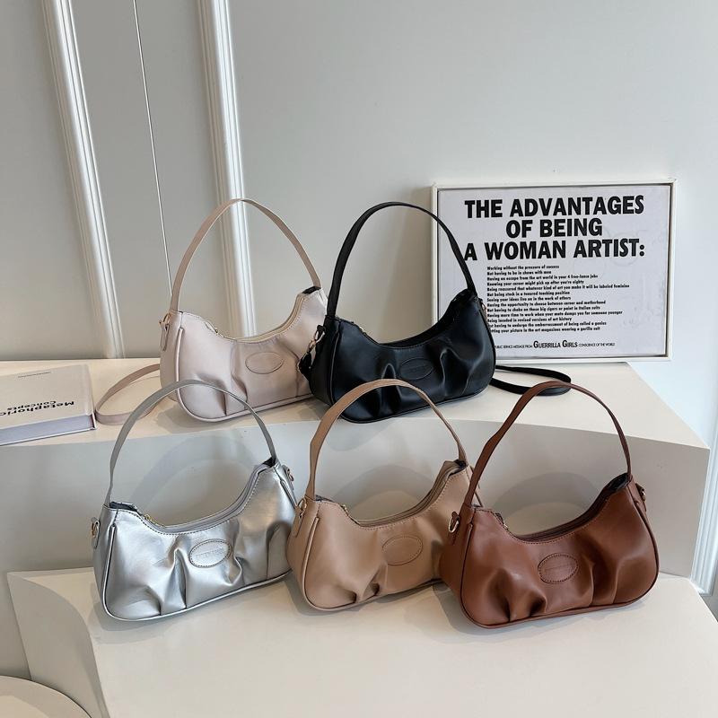 Textured underarm small bag women's 2025 new trendy fashion solid color crescent bag summer simple shoulder bag handbag