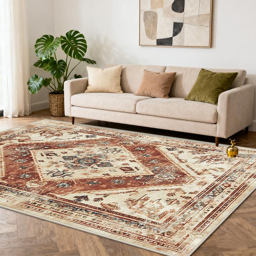 Tapetes Persas Retrô para Varanda Área de Lazer Decoração de Casa Sala de Estar Tapete Sem Fiapos Decoração Étnica Quarto Tapete de Piso Fácil de Limpar