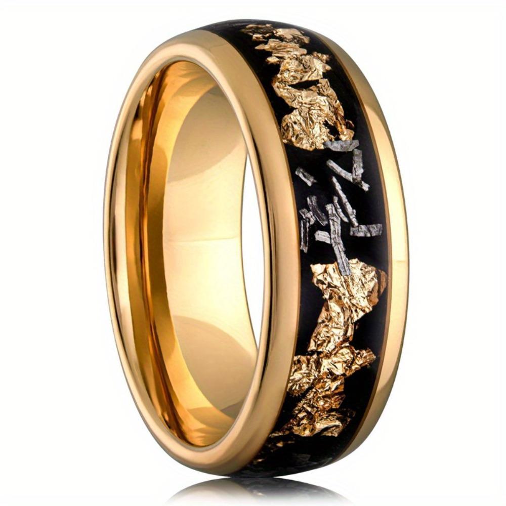 

8MM Gold Color Men Stainless Steel Rings Gold Foil Inlay Engagement Wedding Band Jewelry Unique Steel Ring For Gift 13