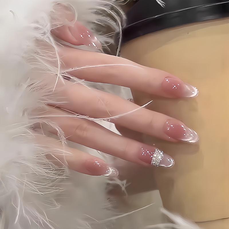 Ice Jade White Tea Nude Cat Eye Nail Art – Blush Brightening Ice Translucent Style, Pure Handmade