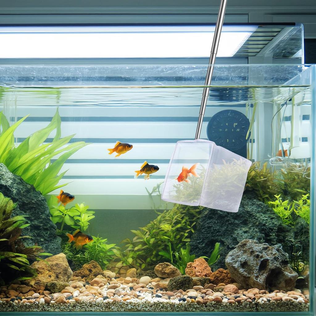 Aquarium Square Fishing Net with Suction Cup Extendable Long Handle Fishing Gear for Catching Fish Shrimp Tank Clean Supplies