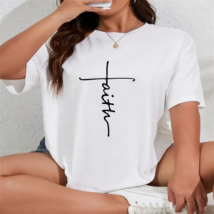 Summer Round Neck Printed Short Sleeved Fashionable Casual Cute Women's T-shirt