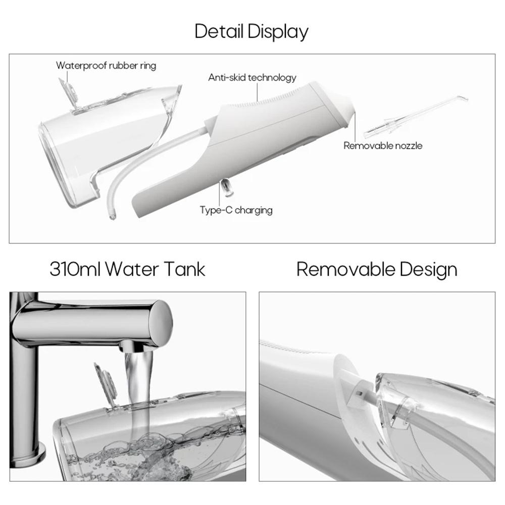 Oral Irrigator USB Rechargeable Water Flosser Portable Dental Water Jet 310ML Water Tank Waterproof Teeth Cleaner Travel