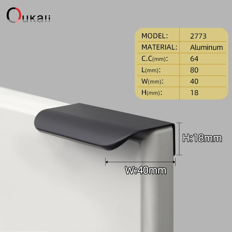 Oukali Hot Sales Modern Furniture Cabinet Handle Kitchen Wardrobe Aluminum Alloy Matt Black Canceal Pull Handles