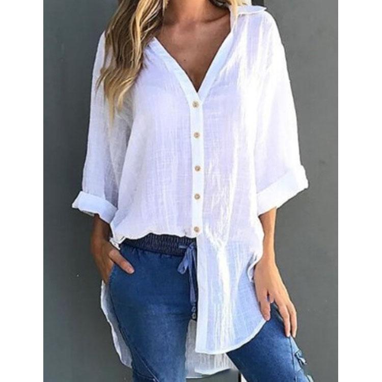 

Женская повседневная рубашка со шнуровкой и пуговицами на лацканах, свободная рубашка с длинным рукавом и завязками по бокам, размер плюс XS белый