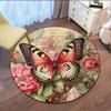 1pc Polyester Round Butterfly Flower Pattern Round Rug - Suitable for Bedroom, Living Room, Home Decoration, Crystal Velvet