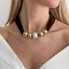 Vintage Leopard Print Silk Scarf Flannel Knotted Necklace Female, Creative Imitation Pearl Ccb Beaded Neck Chain Necklace