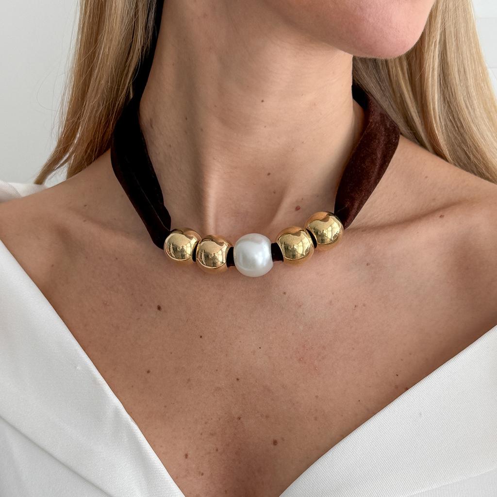 Vintage Leopard Print Silk Scarf Flannel Knotted Necklace Female, Creative Imitation Pearl Ccb Beaded Neck Chain Necklace