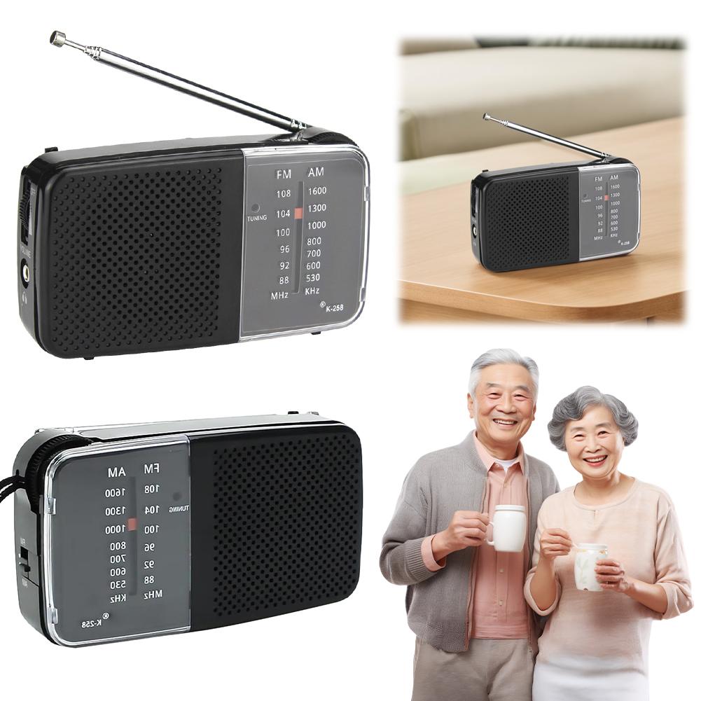 AM/FM Radio with Speaker Mini Transistor Radio with Strap Battery Powered Radio Telescopic Antenna for Emergency Use