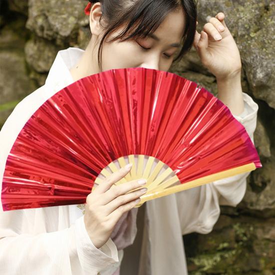 Folding Fan Colorful Handheld Fan with Bamboo Bones for Festivals Rave Parties Performance Home Decoration