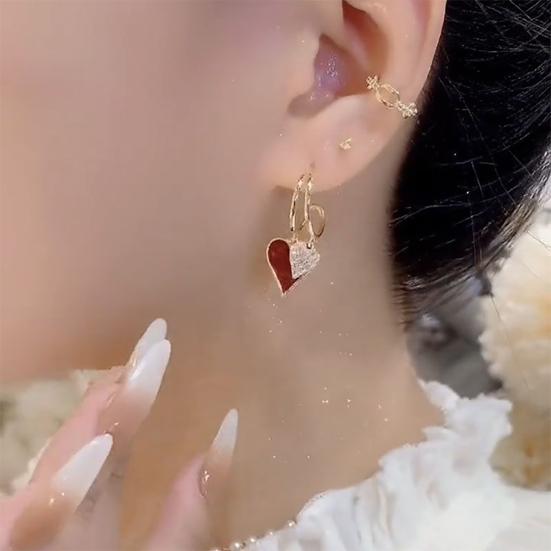 Love Heart Dangle Earrings Women Rhinestone Heart Drop Earrings Sparkling Earrings Valentine's Day Anniversary Gift for Her