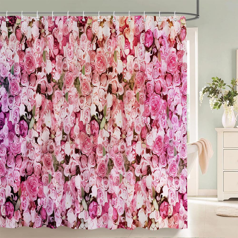 Flowers Butterfly Pattern Shower Curtains Bathroom Curtains Waterproof Polyester Bath Curtain with 12 Hooks Shower Curtain