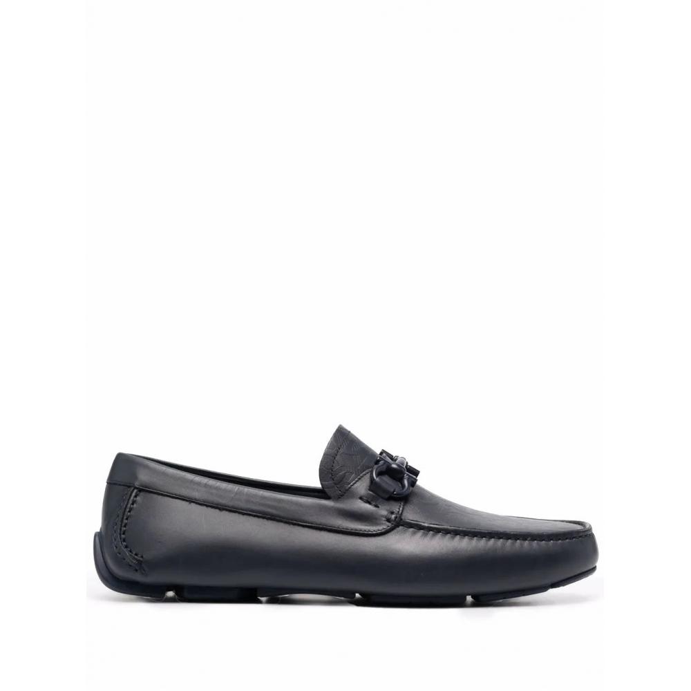 Salvatore Ferragamo Ferragamo Embossed Logo Leather Loafers Blue