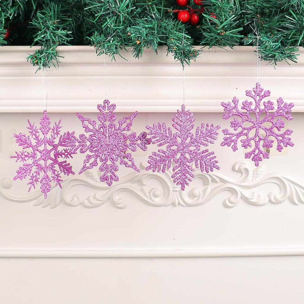 10CM Plastic Snowflake Christmas Tree Decorations - Hollow Powdered Snowflake Pendants