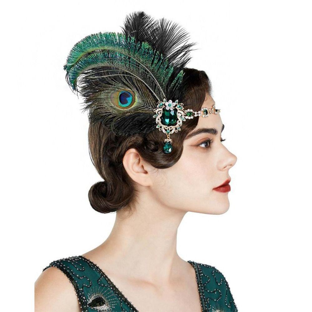 Křišťálová čelenka s peřím ve stylu Gatsby Vintage Maškarní čelenka do vlasů Doplňky do vlasů 20. let Dámské