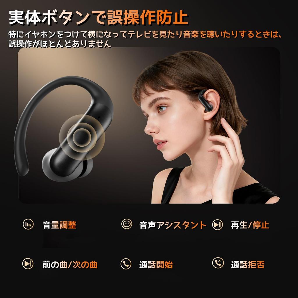 Keiby Citom Bluetooth Wireless Earphones, Over-the-Ear, Physical Buttons, Accident Prevention, Deep Bass, AAC Support, LED Display, Stable Fit,
