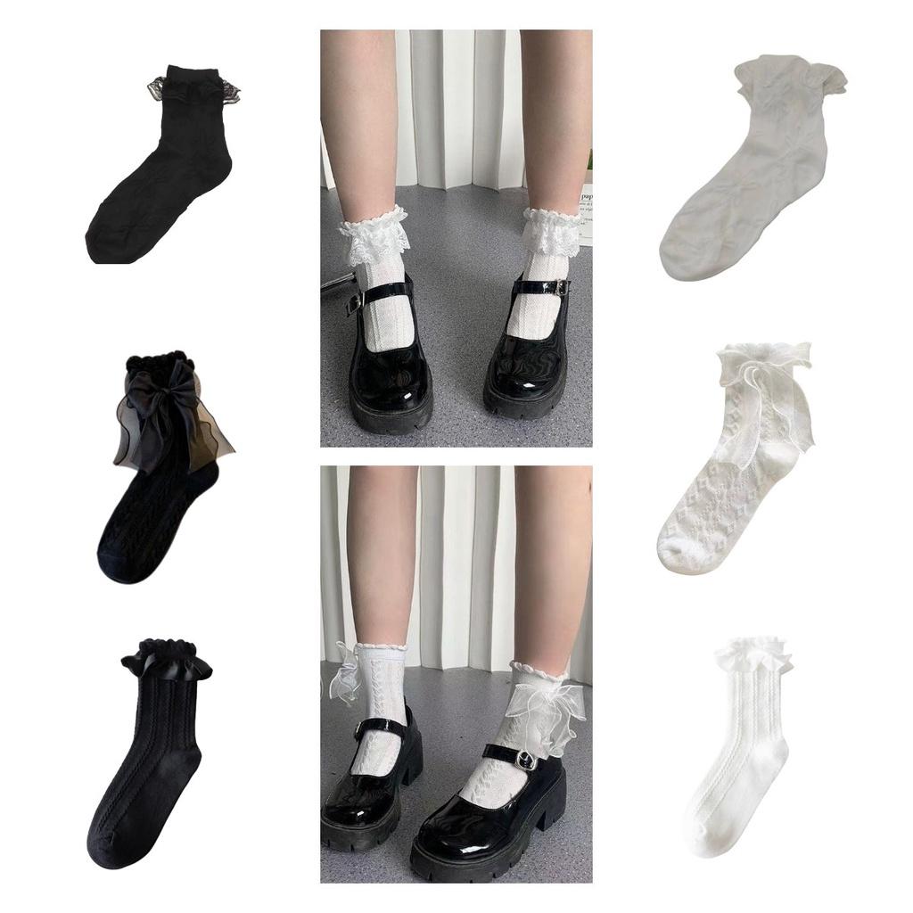 Ins Trend Lolita Spitze Schleife Fee Socken Baumwolle Wadenhoch Süß Und Niedlich