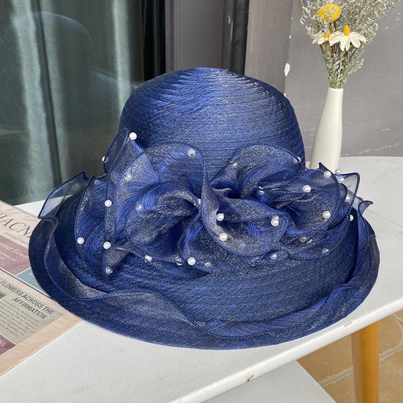 Eleganckie modne damskie kapelusze kościelne dla kobiet z dużą kokardą kwiatową, letni kapelusz chroniący przed słońcem, ślubny, z szerokim rondem, oddychający, morski, plażowy