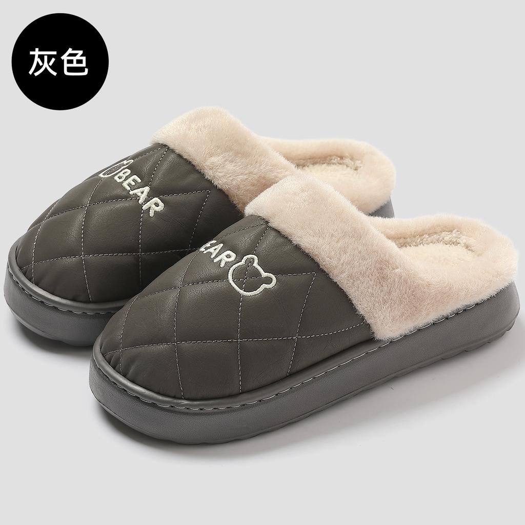 pu waterproof cotton slippers winter indoor home plush warm winter home non-slip cotton mop