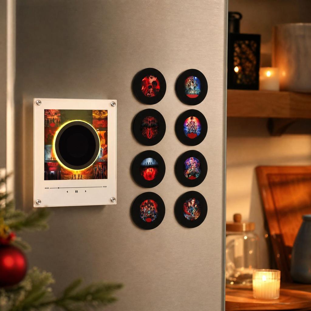 Motion-Activated Rotating Disc Night Light and Fridge with Singing Function, Acrylic Creative Tabletop Ornament