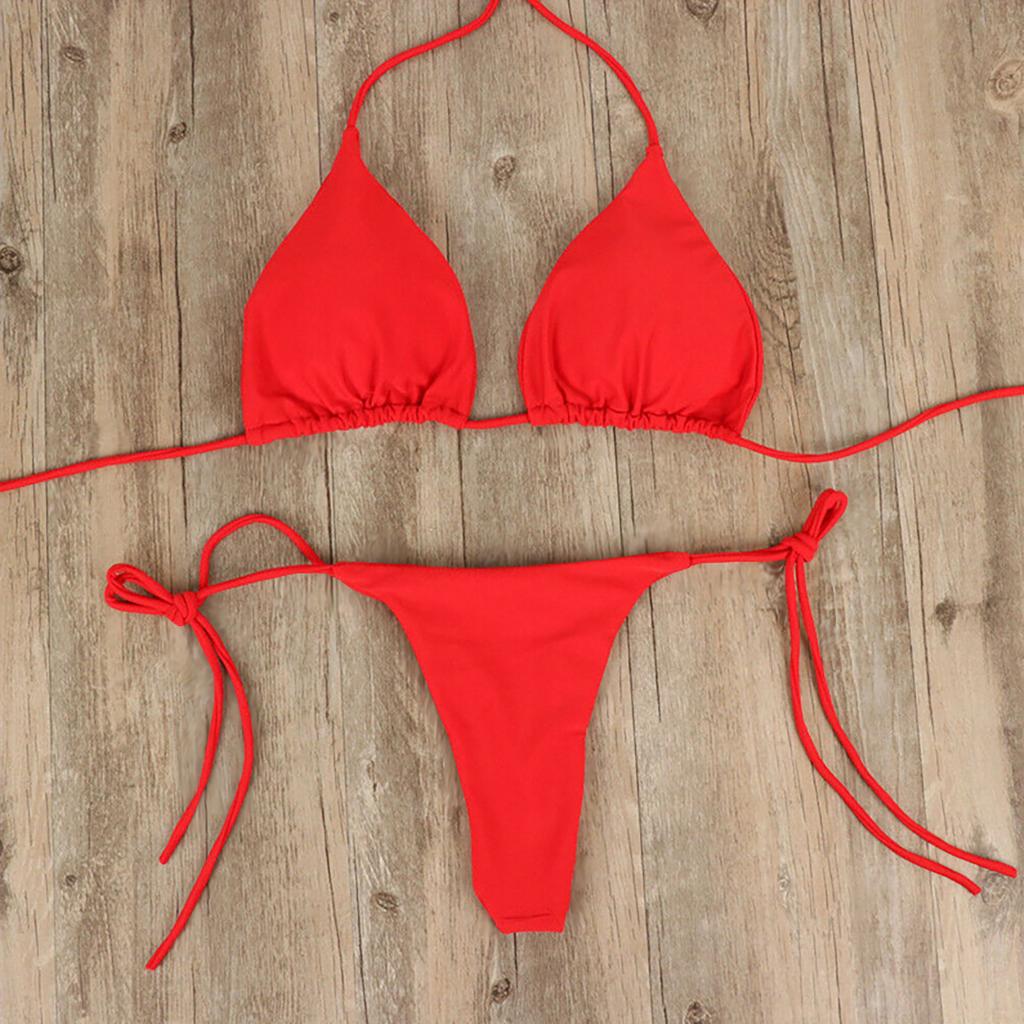 New solid color bikini neck strap swimsuit women's split strap adjustable multi-color set