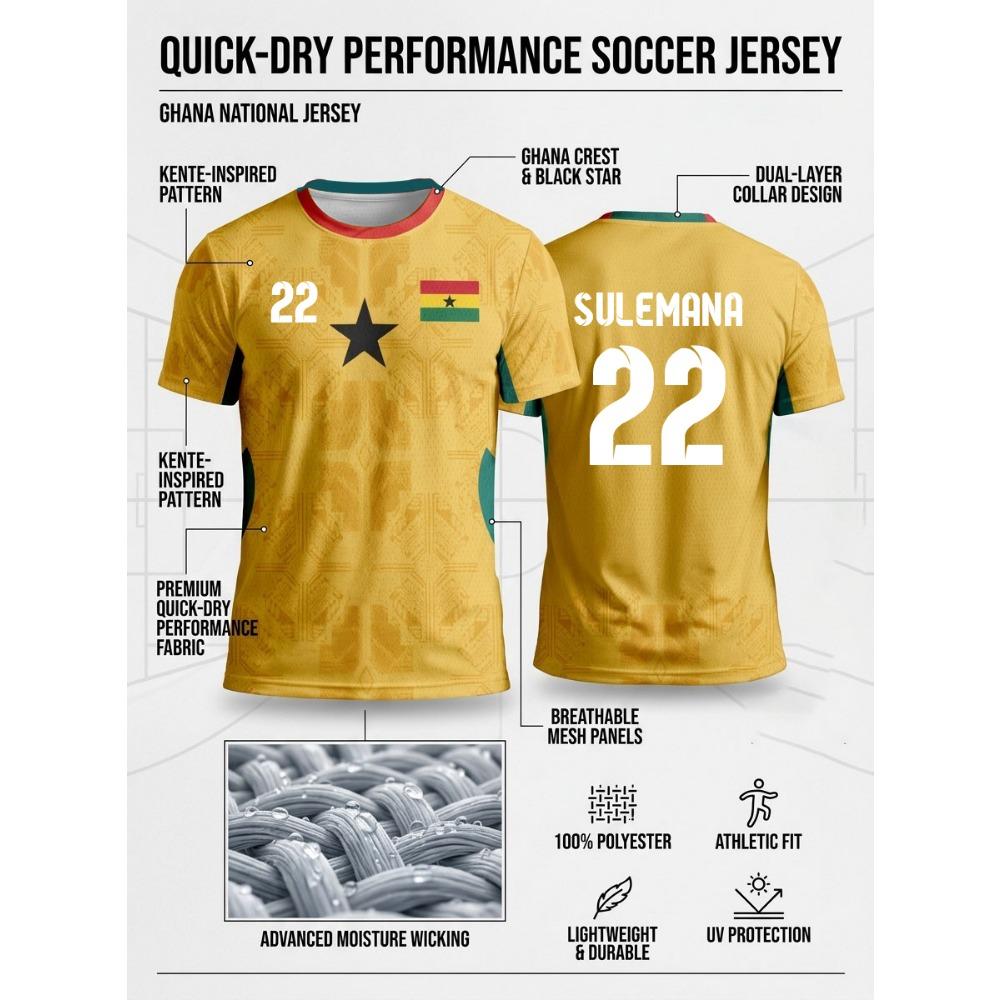 Ghana 2026 Auswärts-Sportoberteil für Erwachsene, Anti-Haft-Schweiß, super atmungsaktiv, hochauflösende Sublimation, Fan-Kurzarmshirt