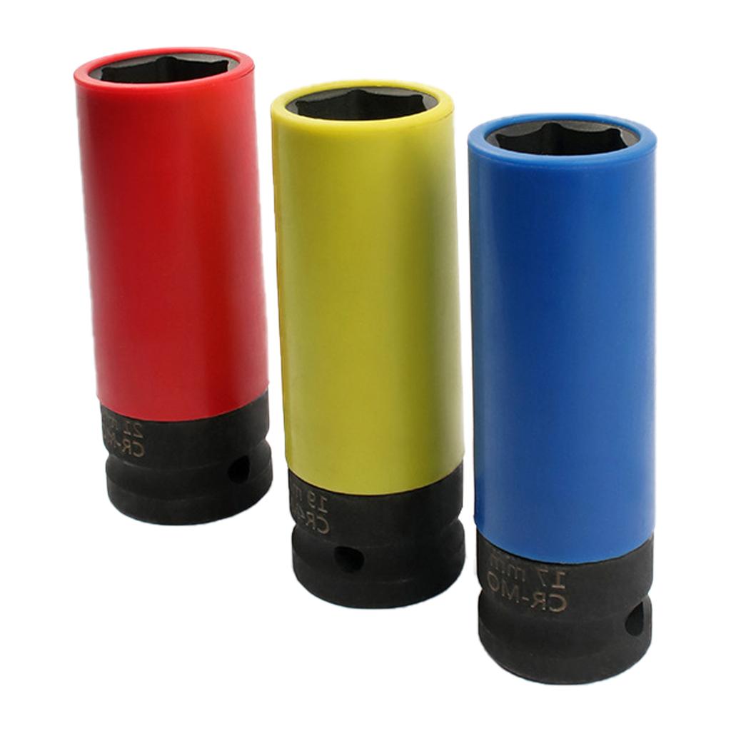 3Pcs 1/2inch Drive Wheel Impact Wrench Nut 17mm 19mm 21mm Nonmarking Wheel Nut Thin Wall Deep Socket Accessories