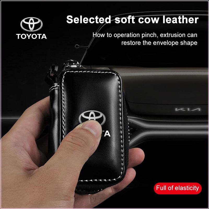 Car Key Bag Zipper Case Anti-Theft Key Fob Pouch Leather Emblem Keychain Zipper for Toyota GR GTR GAZOO Racing Logo Auris Pruis RAV4 CHR Corolla CAMRY