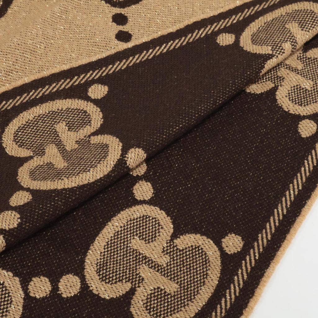 GUCCI [Excellent Condition] 598993 3GC15 GG Glitter Jacquard Fringe Scarf 45 x 76.8" Beige / dark brownUsed