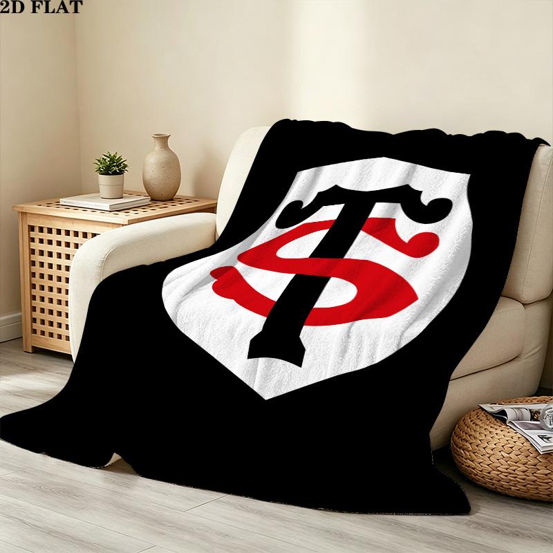 1PC Stade Toulousain Patterned Flannel Blanket Suitable For All Seasons For Home Decor Warmth And Comfort Gifts Holiday Present