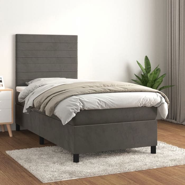 Maison Exclusive - Sommier à lattes de lit et matelas Gris foncé 90x200 cm Velours