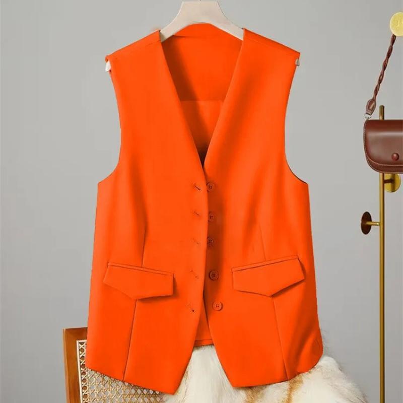 

Vest Women Sleeveless Jacket Waistcoat V Neck Single Breasted Tops Outerwear Spring Summer Female Office Lady Vintage 3XL помаранчевий