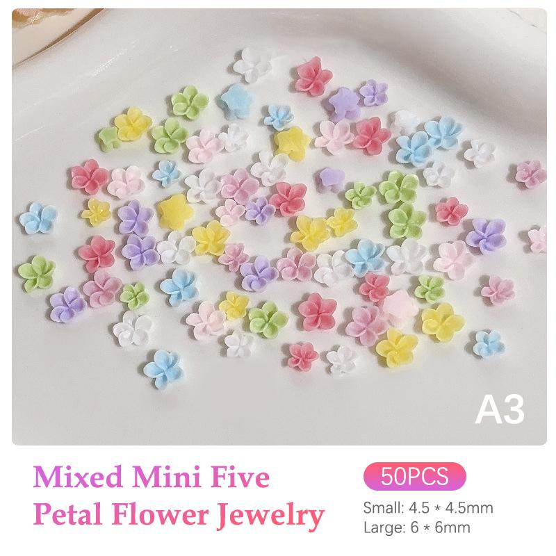 50Pcs For Manicure Solon Nail Art Supplies Colorful Five Petaled Flower Nail Charms Decorations