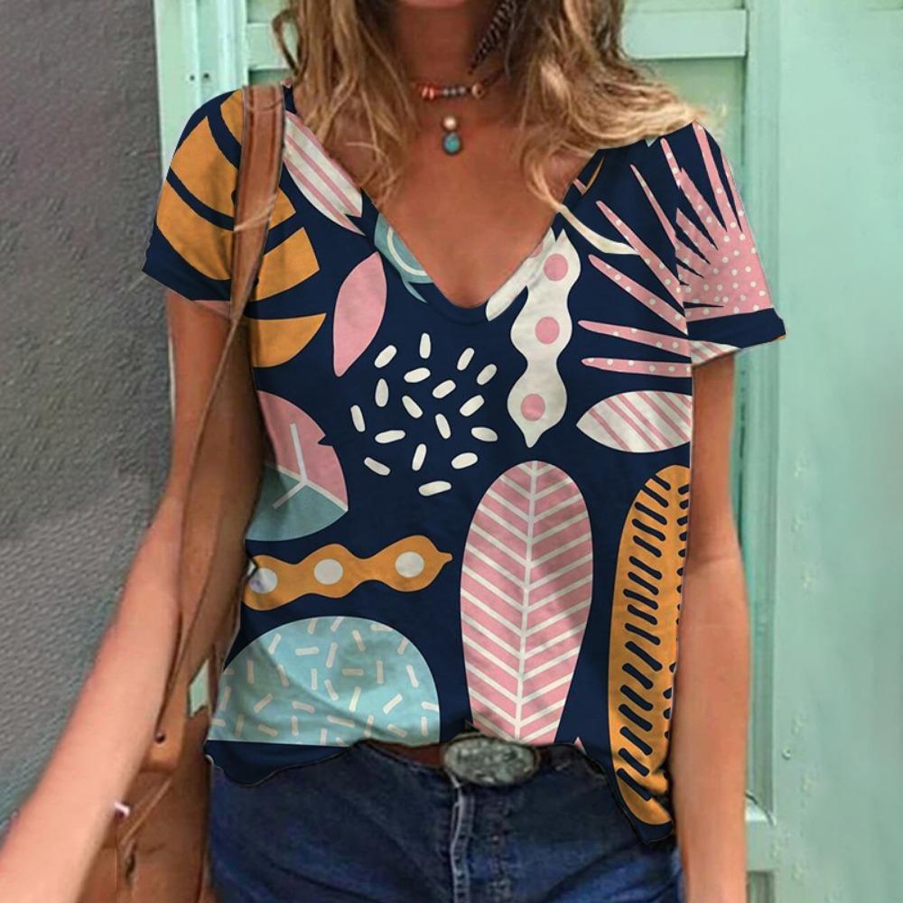 Tropical Plant Fruit 3D Printing T-shirt Summer Women's V-neck T-shirt Street Women's Clothing