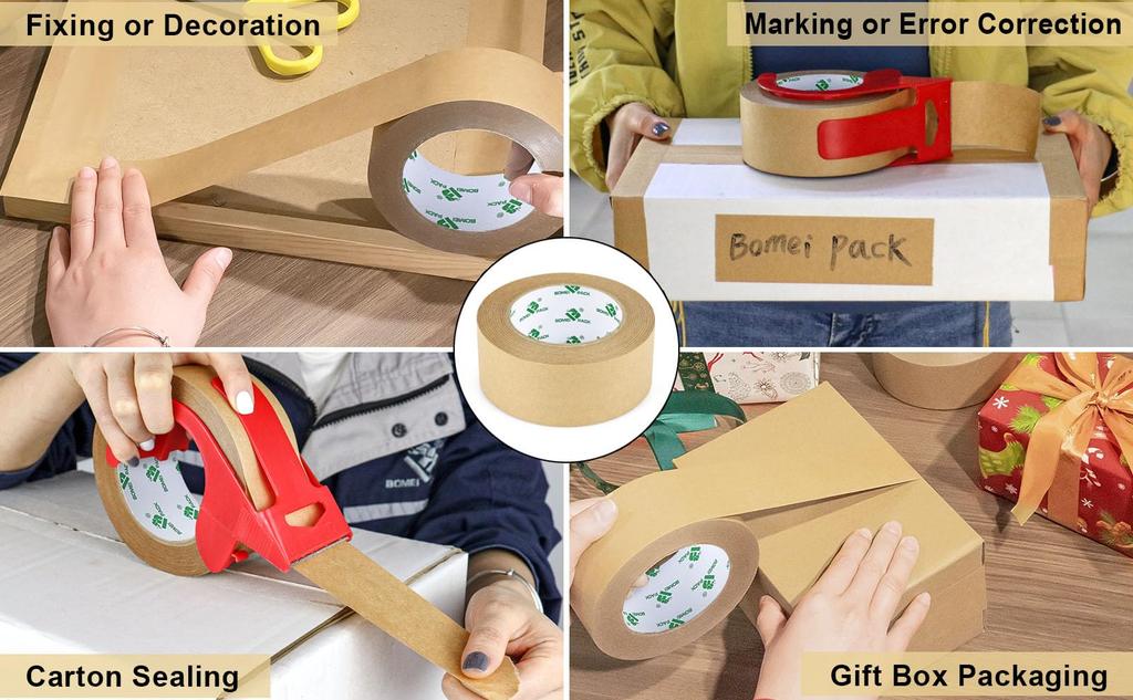 BOMEI PACK Reinforced Paper Packing Biodegradable Kraft Paper Transport Tape for and Storage Tape, 50mm50m, Self-Adhesive Gum-Covered Heavy-Duty