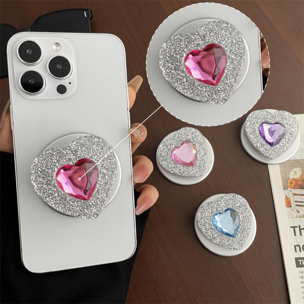 For Magsafe Magnetic Phone Holder Luxury Glitter Rhinestone Heart Simple Design Expandable Foldable Strong Magnetic Airbag Stand