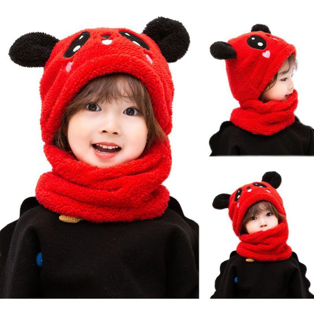 

Girls Boys Coral Velvet Full Cover Baby Stuff Scarf Ear Cap Hat red-over 10 years