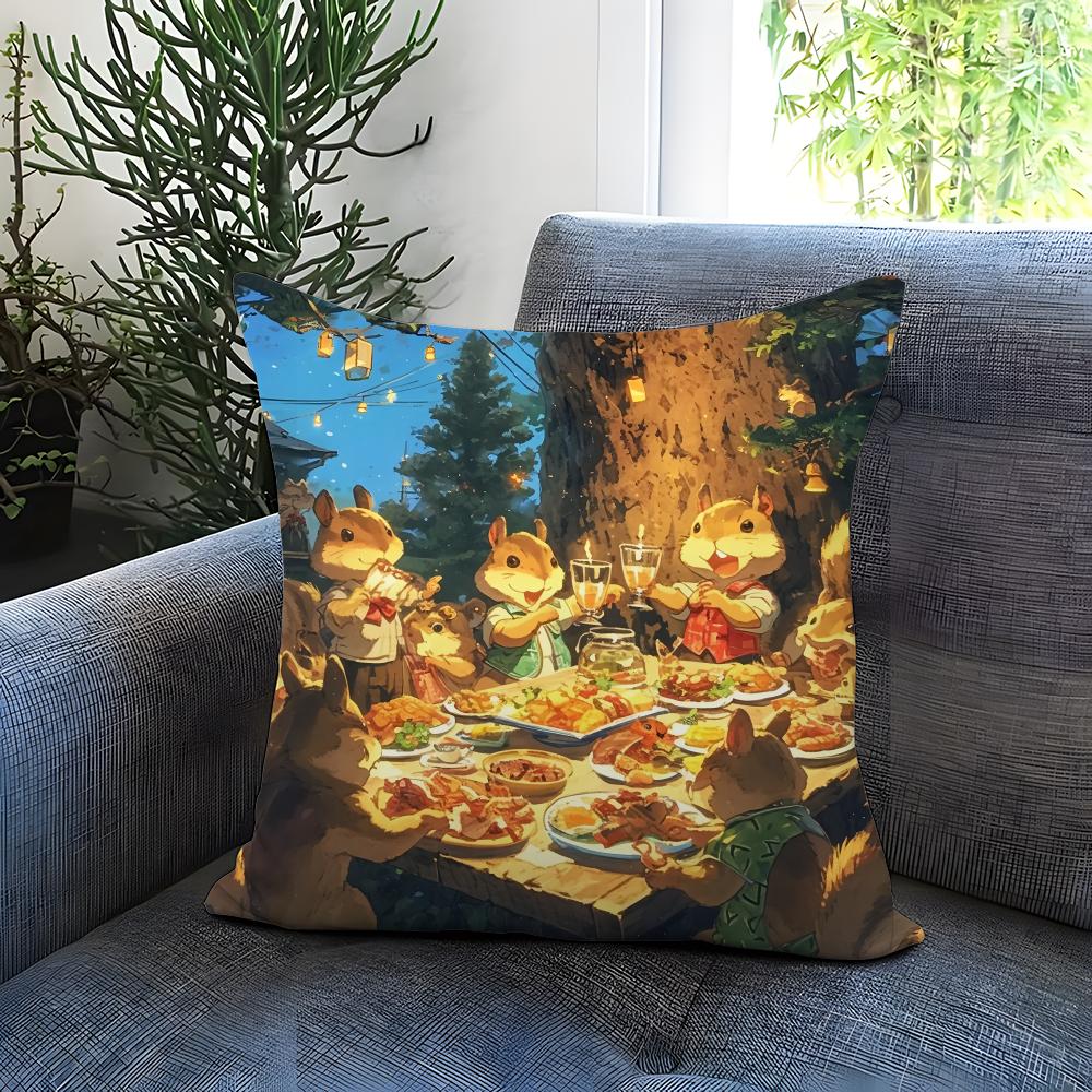 Cute Squirrel Cushion Cover Comfortable Reversible Pillow Cover Ideal for Car Sofa Bedroom & Beyond