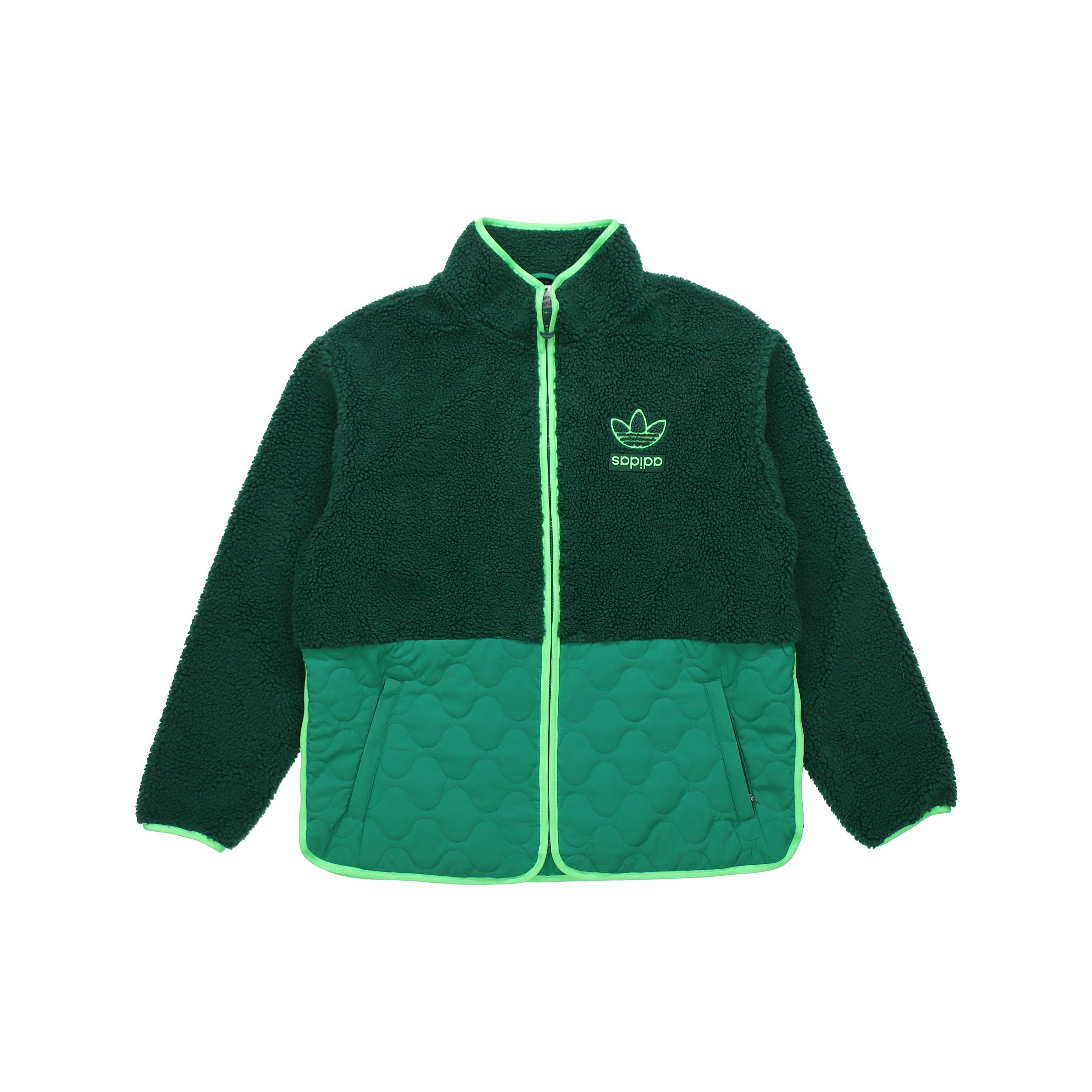 adidas originals Big Trfl Sherpa Outdoor Sport Casual Stitching Stand-collar Jacket Men s Green H09362 XL