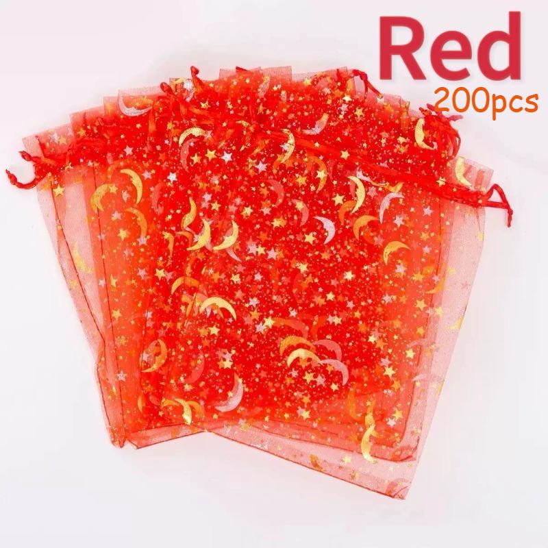 50-200pcs Moon Stars Drawstring Organza Bags Jewelry Gift Bags Pouches Gold Star Organza Favor Pouches for Christmas Wedding