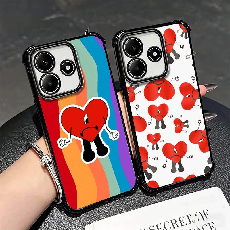 Bad Bunny Heart Plating Phone Case For Xiaomi Redmi Note 14 15 Pro Plus 13 12 11 11S 11T 10 9S 9 5G Anti-Fall Airabag Cover
