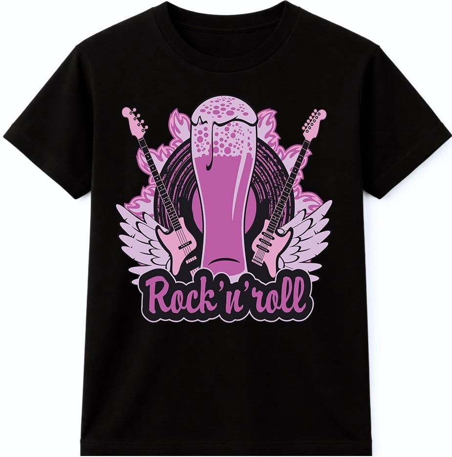 Rock N Roll T-Shirt Beer and Guitars Graphic Music Lover Tee S разноцветный