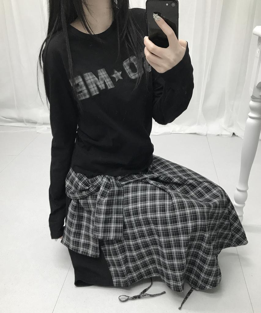 Some Place Check Asymmetrical Tie-Up Strap Flare Layered Midi Wrap Skirt _ 2 Colors